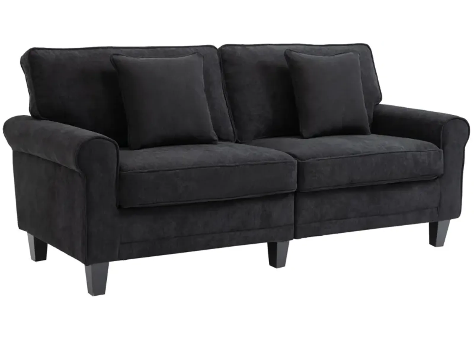 Black Modern Sofa: 3-Seater Corduroy Fabric Couch with Pine Legs