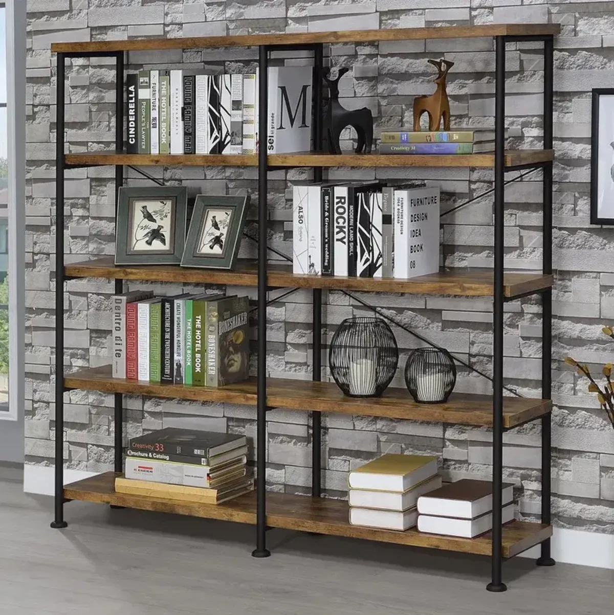 Analiese 4-shelf Open Bookcase Antique Nutmeg