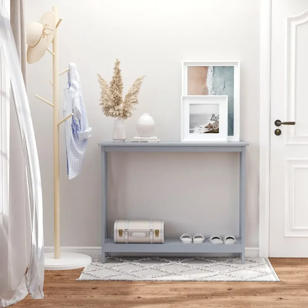 Grey Modern Hallway: 2-Tier Console Table with Storage Shelf