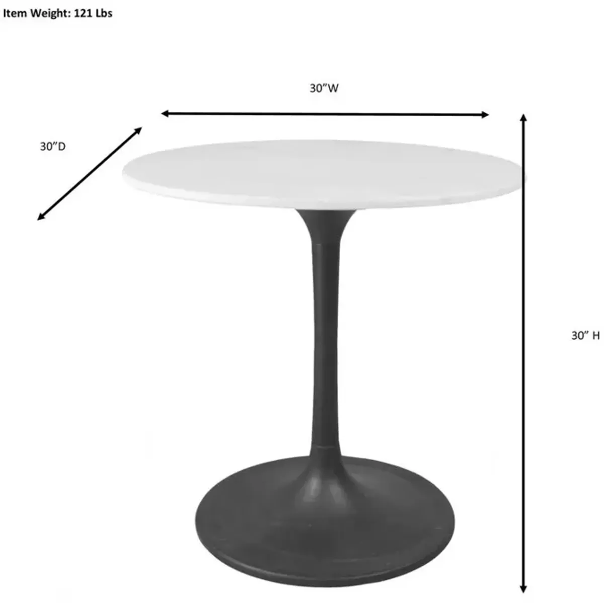 Carolina Living Enzo 30 Round Marble Top Dining Table - White Top - White Base