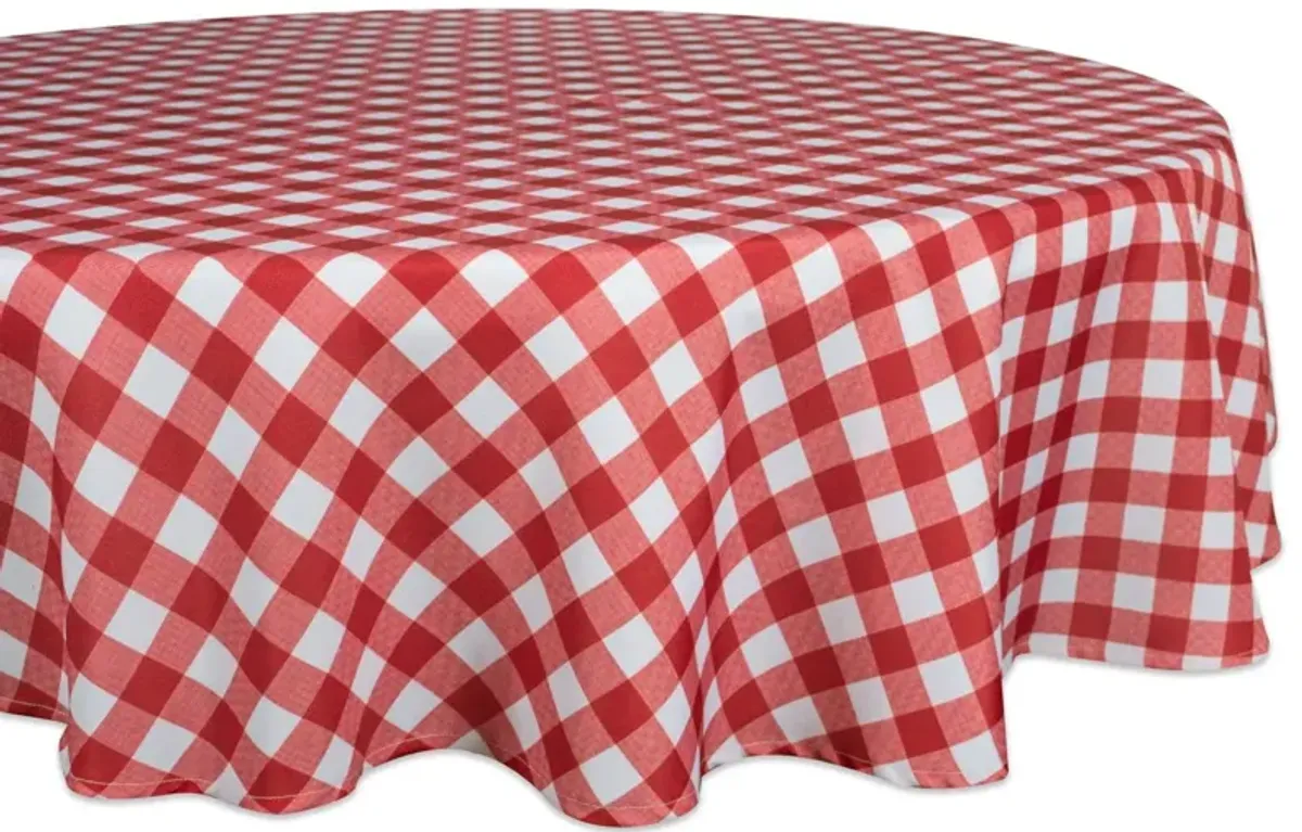 60" Red and White Plaid Round Outdoor Tablecloth