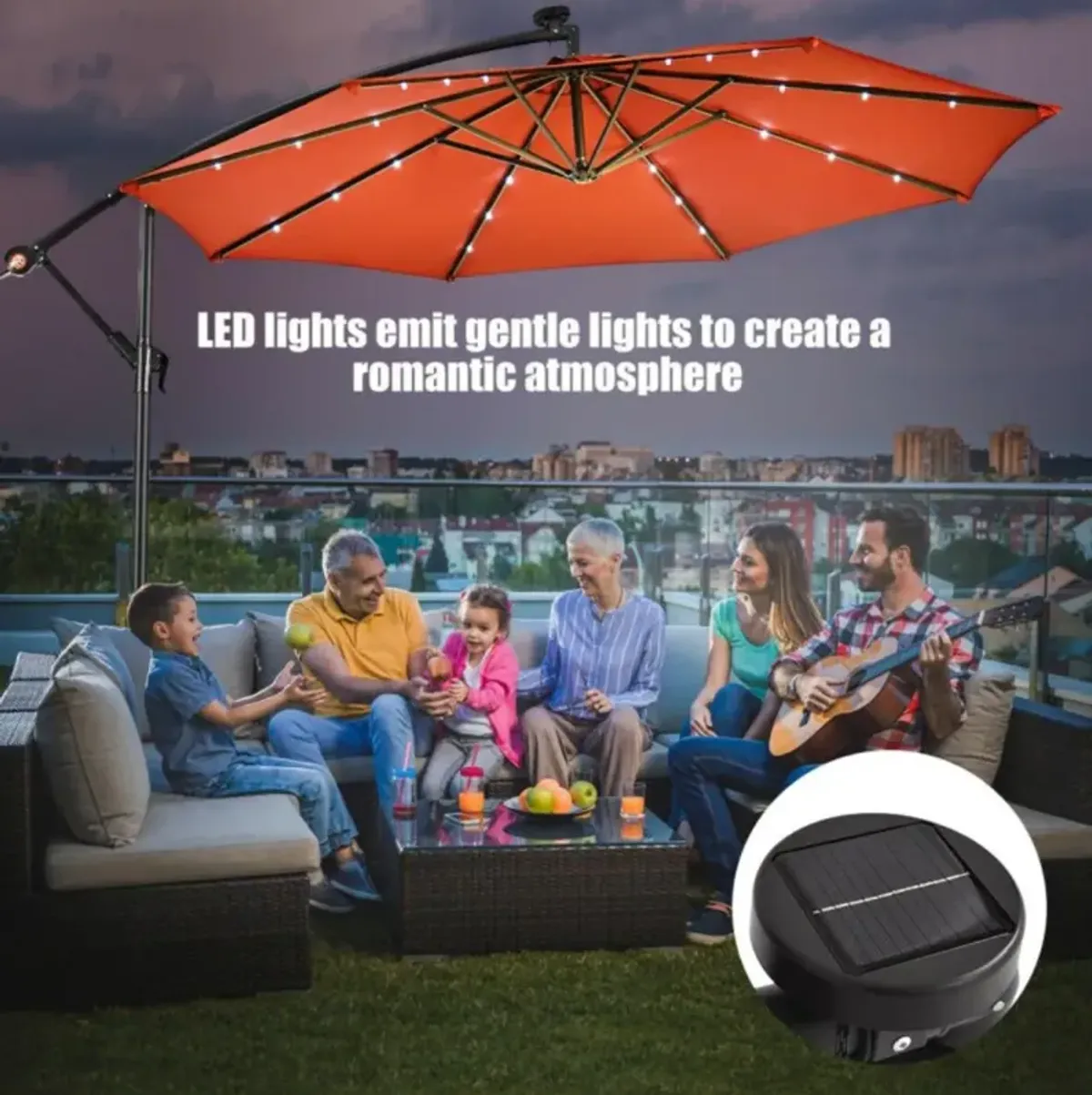 Hivvago 10 Feet Patio Umbrella with Crank and Solar LED Lights