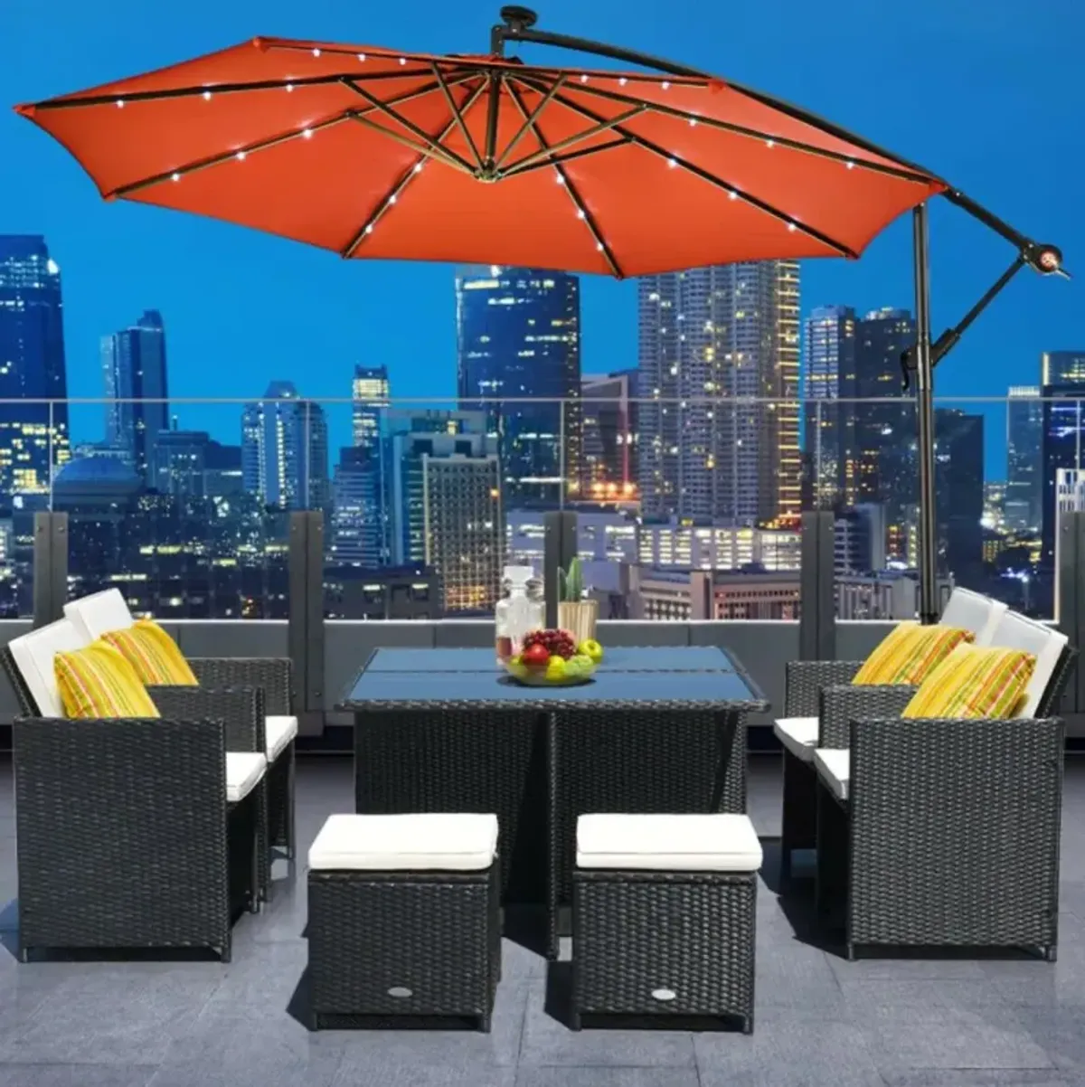 Hivvago 10 Feet Patio Umbrella with Crank and Solar LED Lights