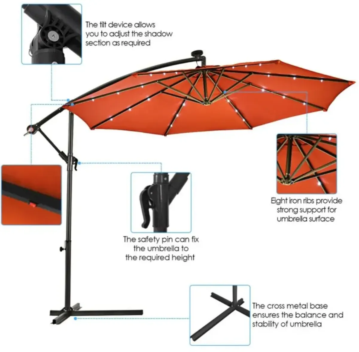 Hivvago 10 Feet Patio Umbrella with Crank and Solar LED Lights