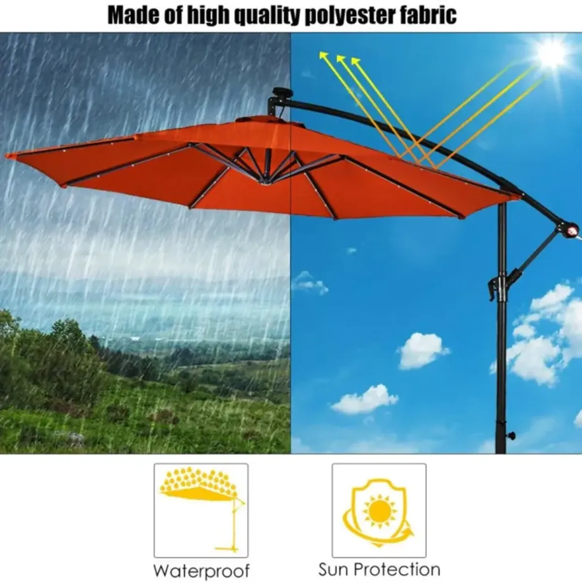 Hivvago 10 Feet Patio Umbrella with Crank and Solar LED Lights