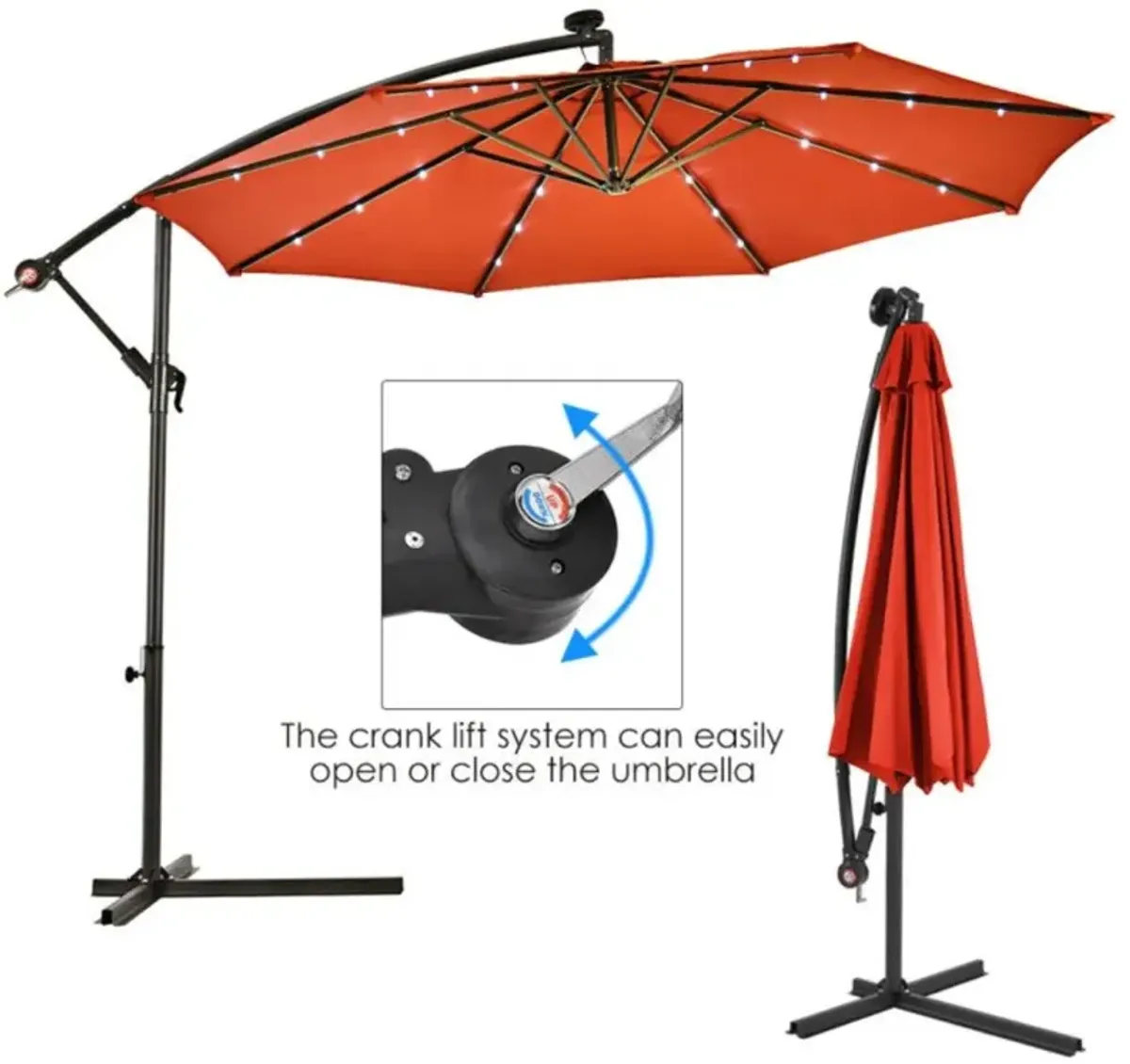 Hivvago 10 Feet Patio Umbrella with Crank and Solar LED Lights