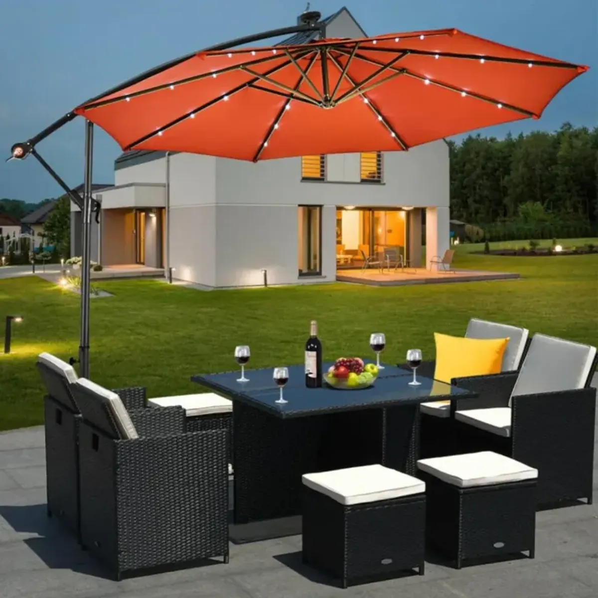 Hivvago 10 Feet Patio Umbrella with Crank and Solar LED Lights