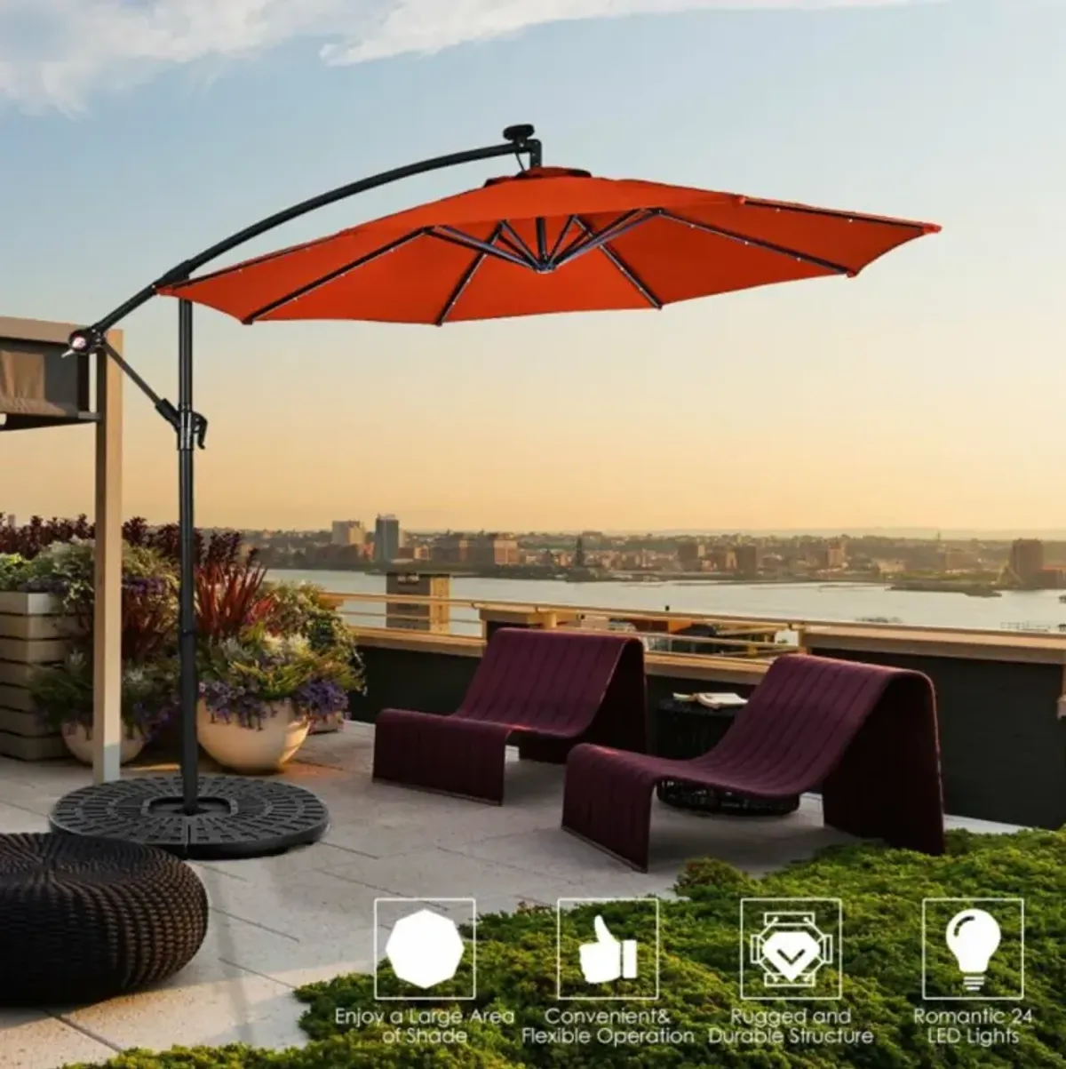 Hivvago 10 Feet Patio Umbrella with Crank and Solar LED Lights