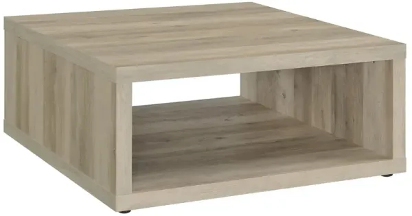 Rizz Coffee Table, Square Cube Design Open Shelf, 36 Inch Light Brown - Benzara