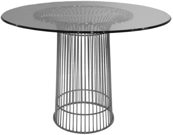 Pima 40 Inch Dining Table, Round Tempered Glass Top, Open Padestal Base - Benzara