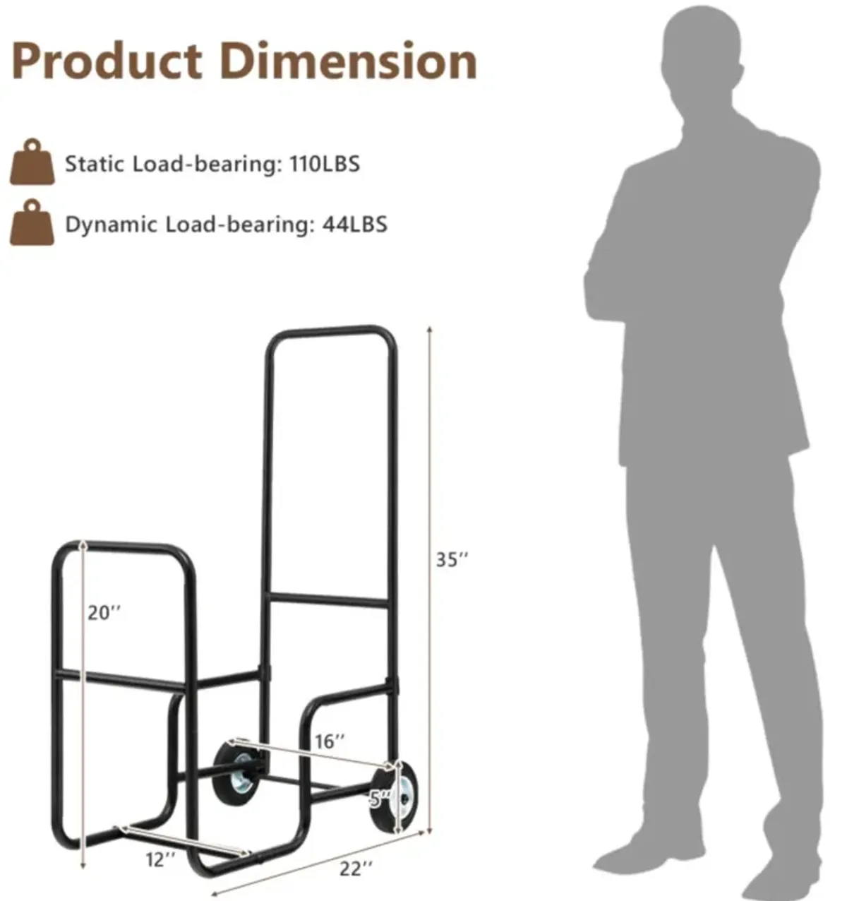 Hivvago Firewood Log Cart Carrier with Anti-Slip and Wear-Resistant Wheels