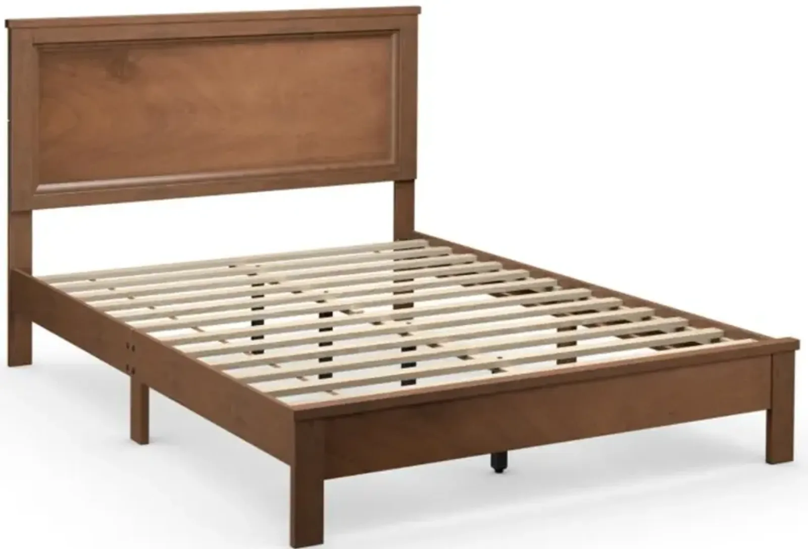 Hivvago Queen Size Bed Frame Platform Slat High Headboard Bedroom with Rubber Wood Leg