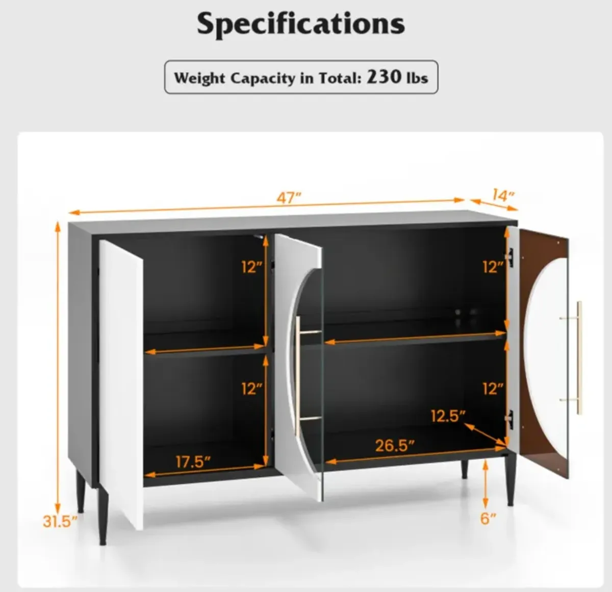 Hivvago Sideboard Cabinet with Tempered Glass Door for Living Room Dining Room Kitchen