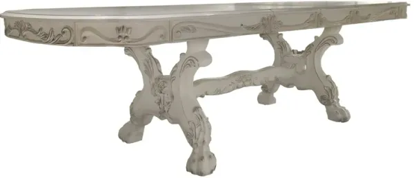 Ally Dining Table, Double Pedestal Base, Bone White Wood, 94-136 Inch - Benzara