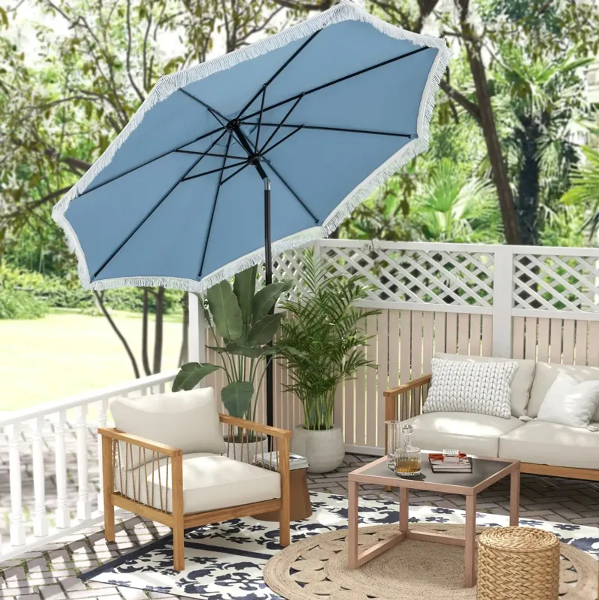 Patio Umbrella with Sun-Protective Canopy for Patio Garden Pool