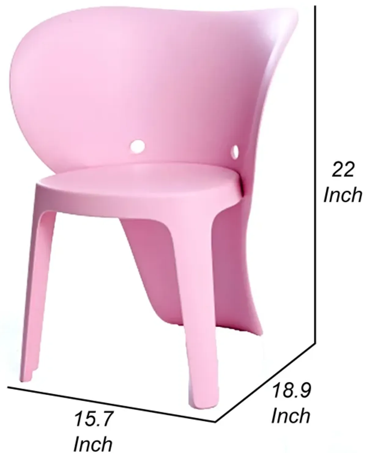 Fyna 16 Inch Kids Chair with Curved Back, Elephant Trunk Design, Pink - Benzara