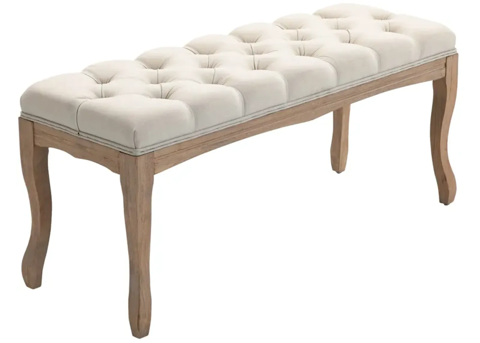 Beige Versatile Bench: 43" Linen Ottoman with Tufted Seat