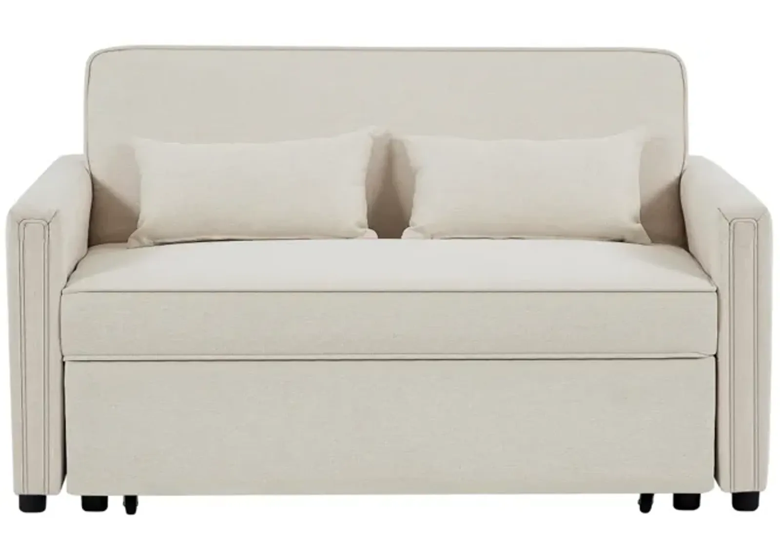 Linen Loveseat Sleeper with Pull-Out Bed & Pillows