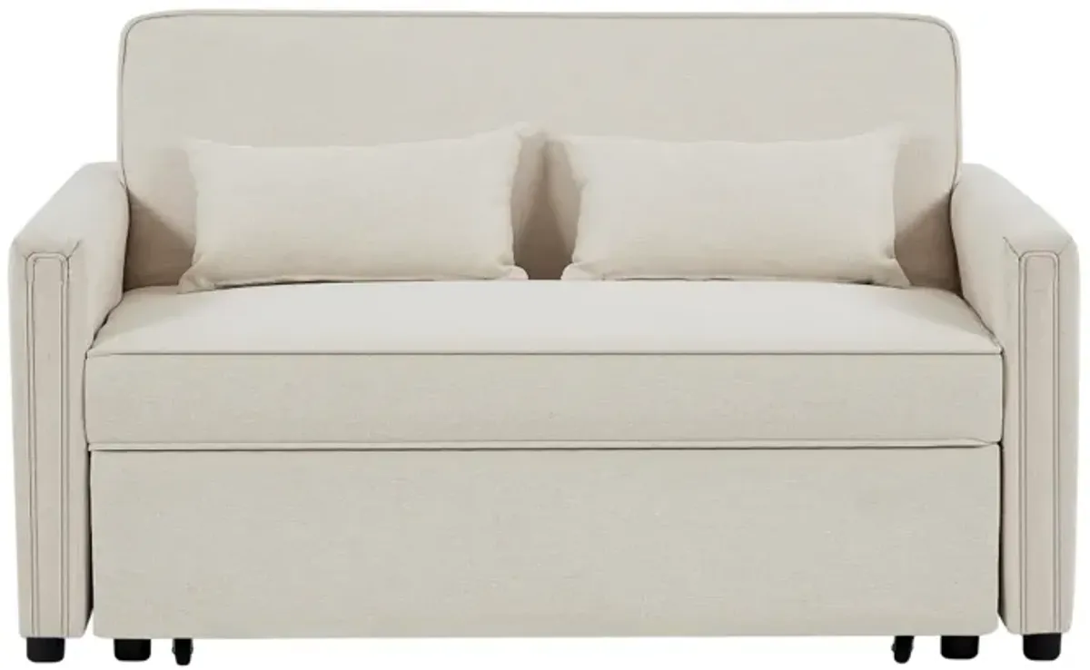 Linen Loveseat Sleeper with Pull-Out Bed & Pillows