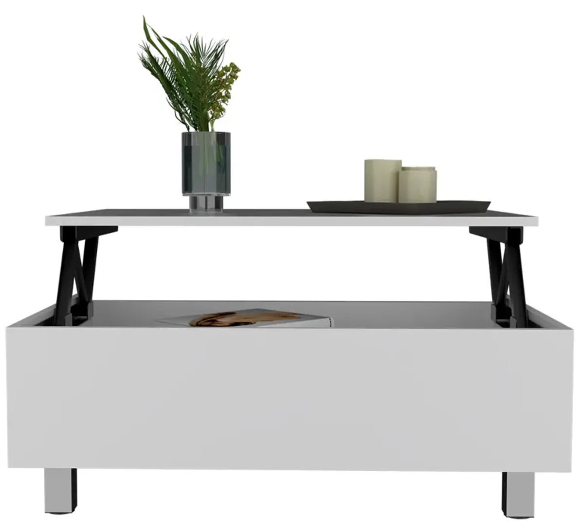 Gambia Lift Top Coffee Table, Four Legs -White