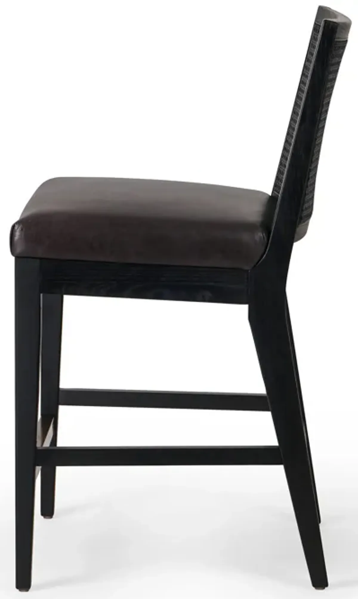 Antonia Cane Armless Leather Counter Stool in Ebony