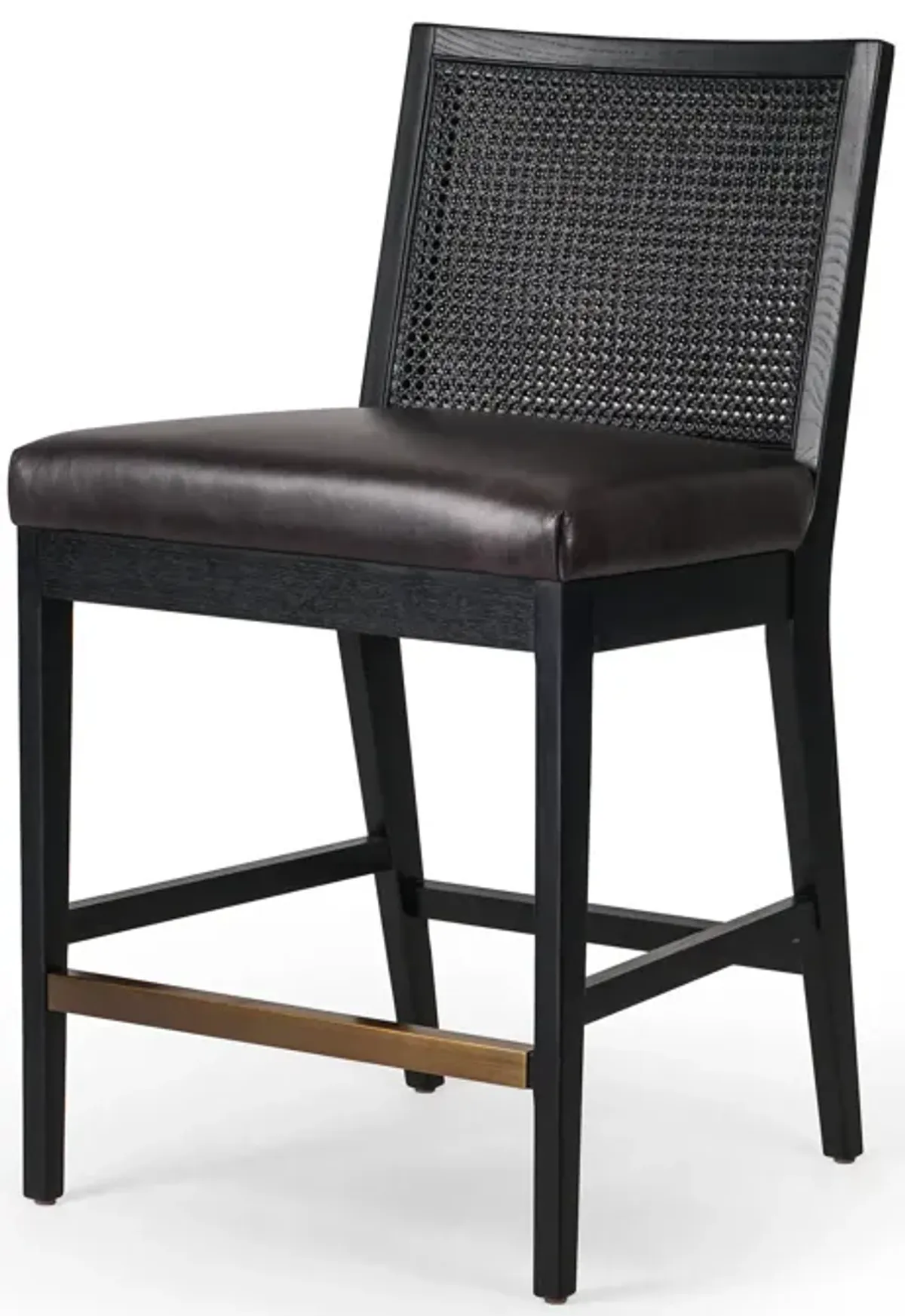 Antonia Cane Armless Leather Counter Stool in Ebony