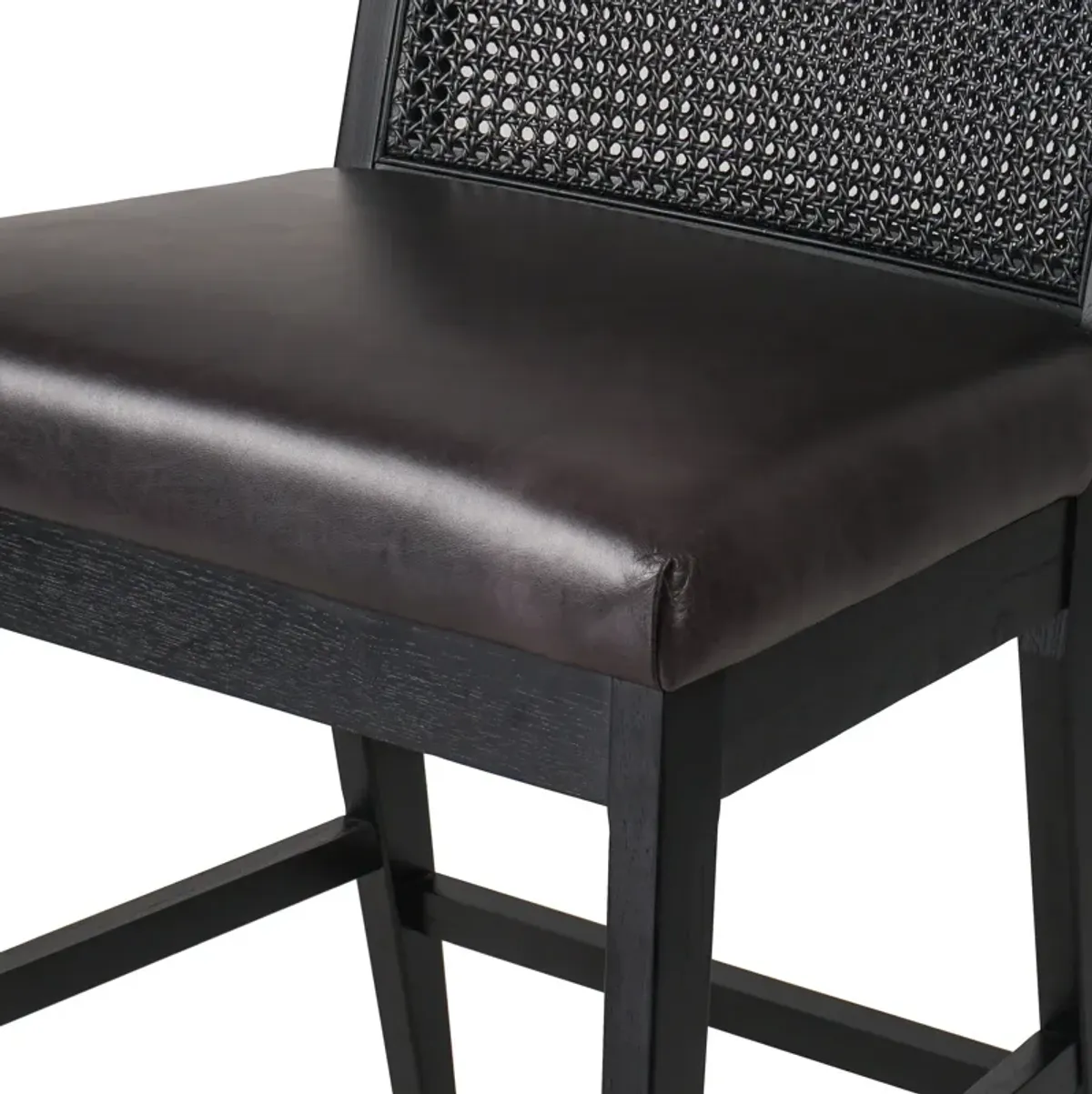 Antonia Cane Armless Leather Counter Stool in Ebony