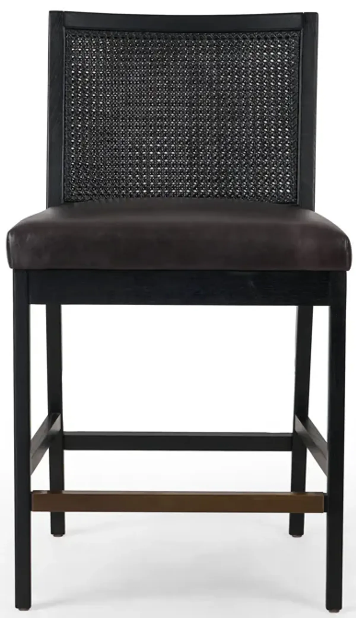 Antonia Cane Armless Leather Counter Stool in Ebony