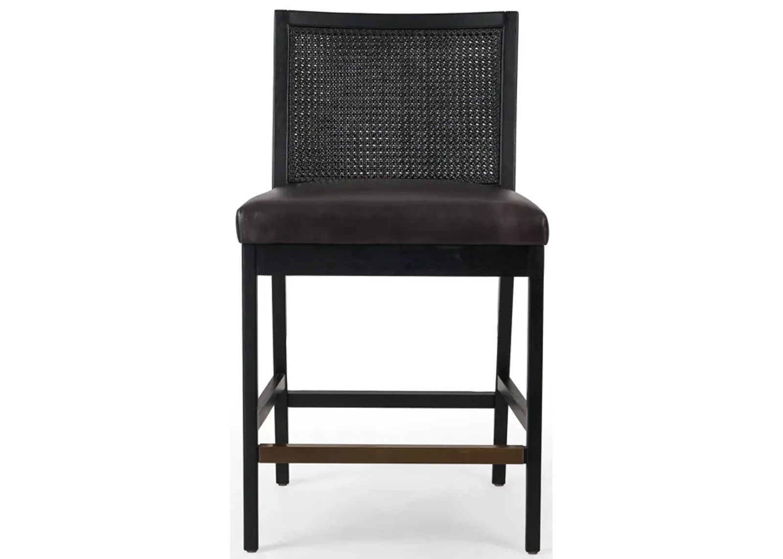 Antonia Cane Armless Leather Counter Stool in Ebony