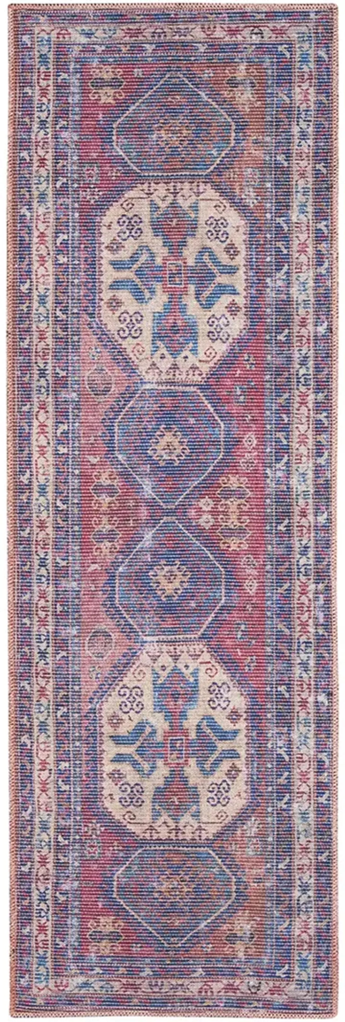 Machine Washable Series 1 SR105 Red/Navy 2'2" x 10' Rug