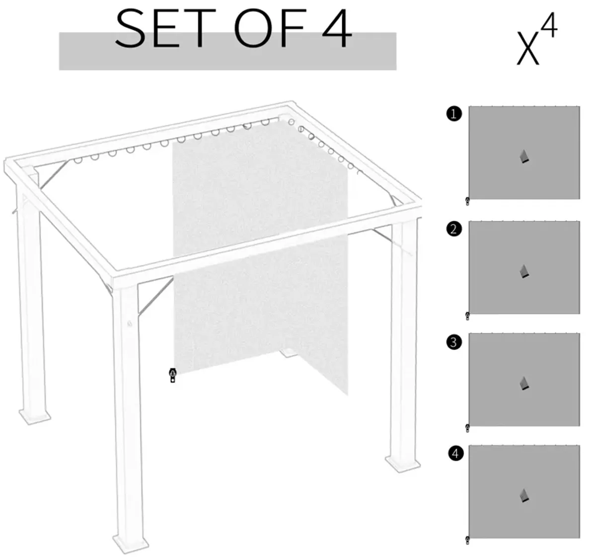 Light Gray Gazebo Accessory: 10'x10' Universal Sidewall Set with Hooks