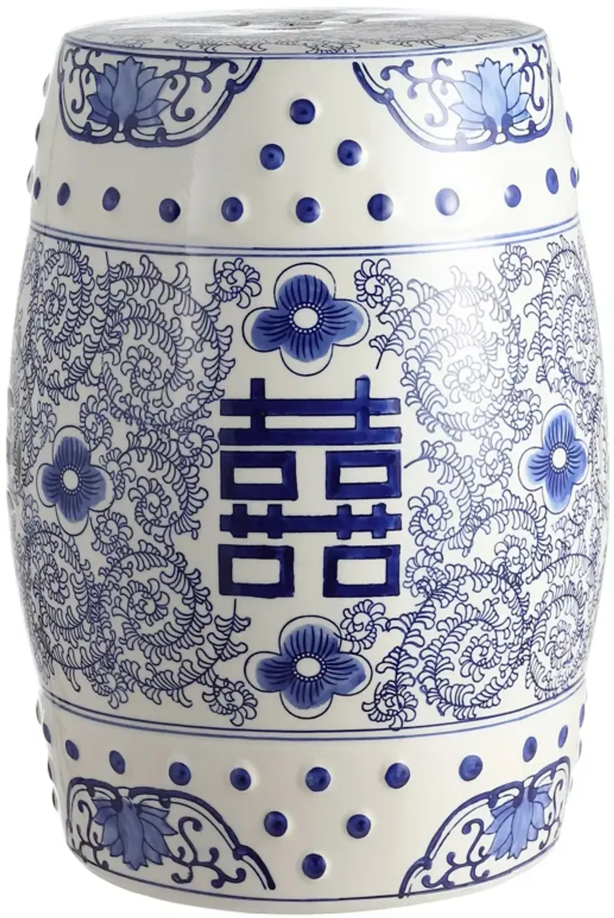 Double Happiness Chinoiserie Ceramic Drum Garden Stool