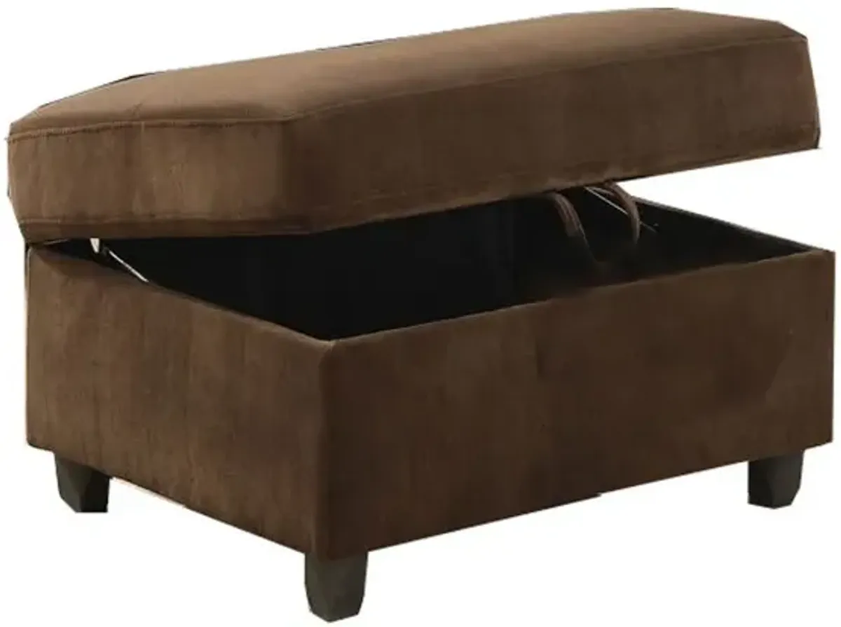 Fabric Upholstered Rectangular Ottoman with Hidden Storage, Brown - Benzara