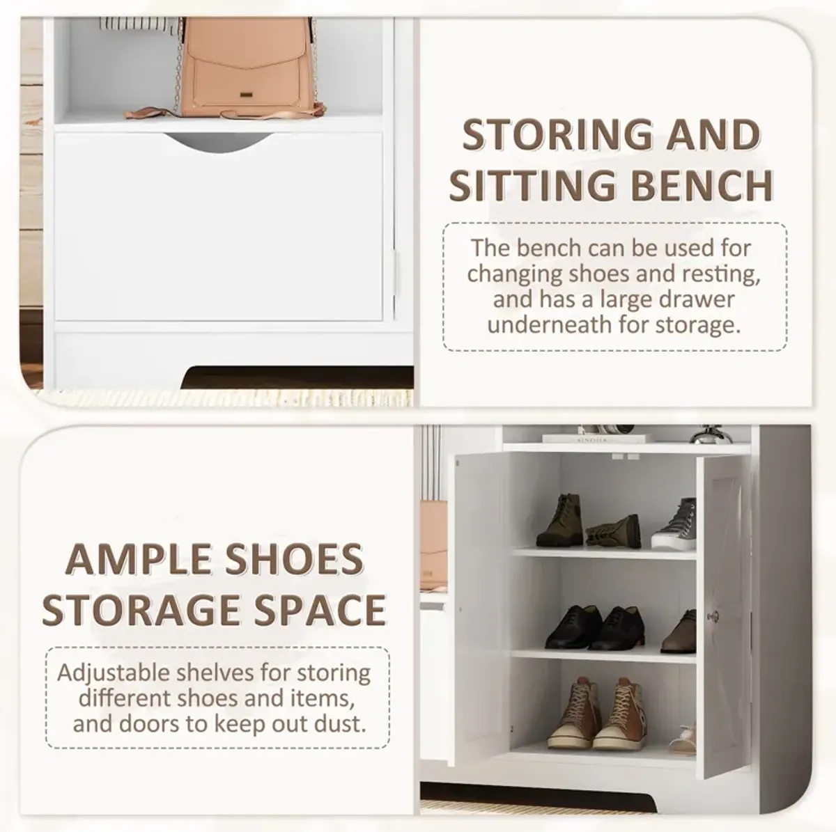 Merax Elegant Hallway Hall Tree Shoe Cabinet with Bench