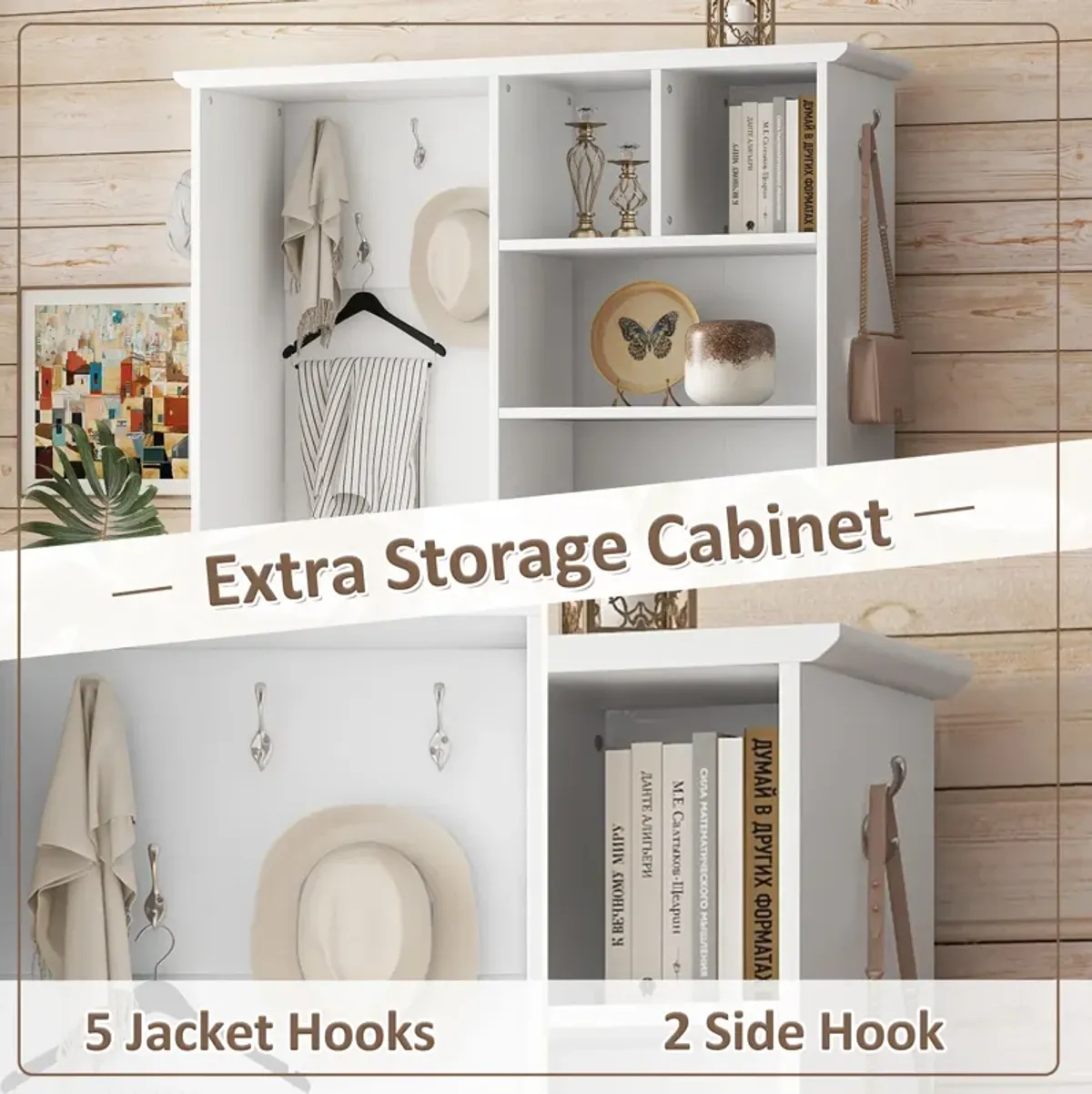 Merax Elegant Hallway Hall Tree Shoe Cabinet with Bench