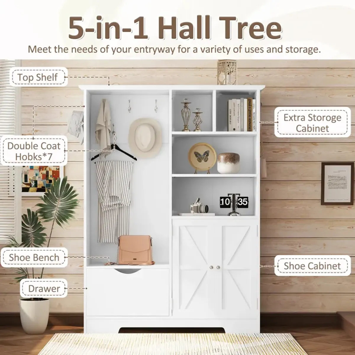Merax Elegant Hallway Hall Tree Shoe Cabinet with Bench