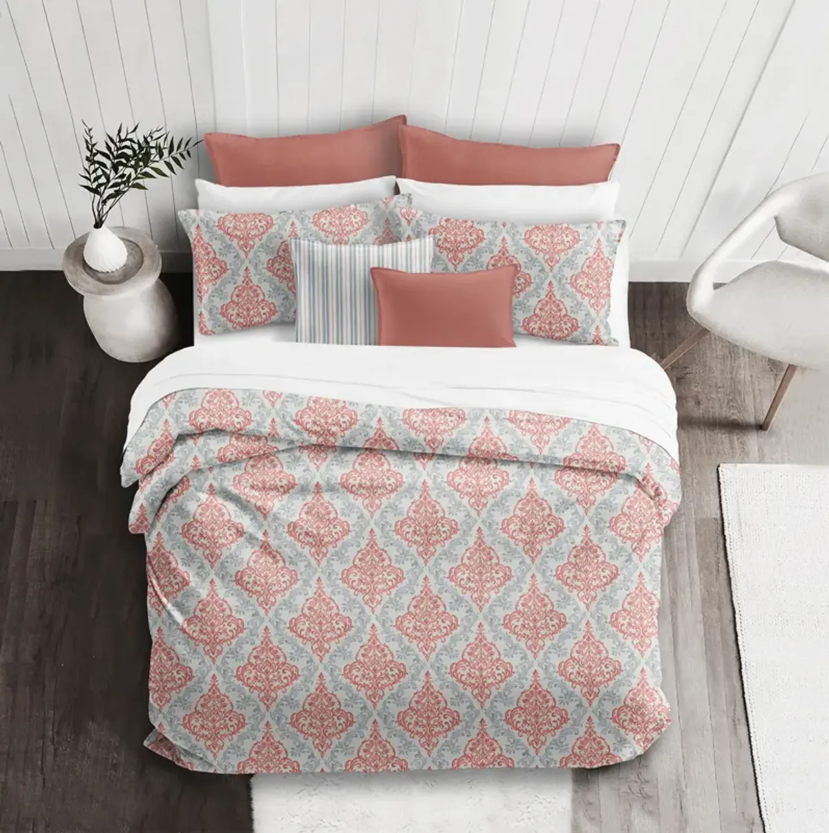 6ix Tailors Fine Linens Adira Coral Duvet Cover Set