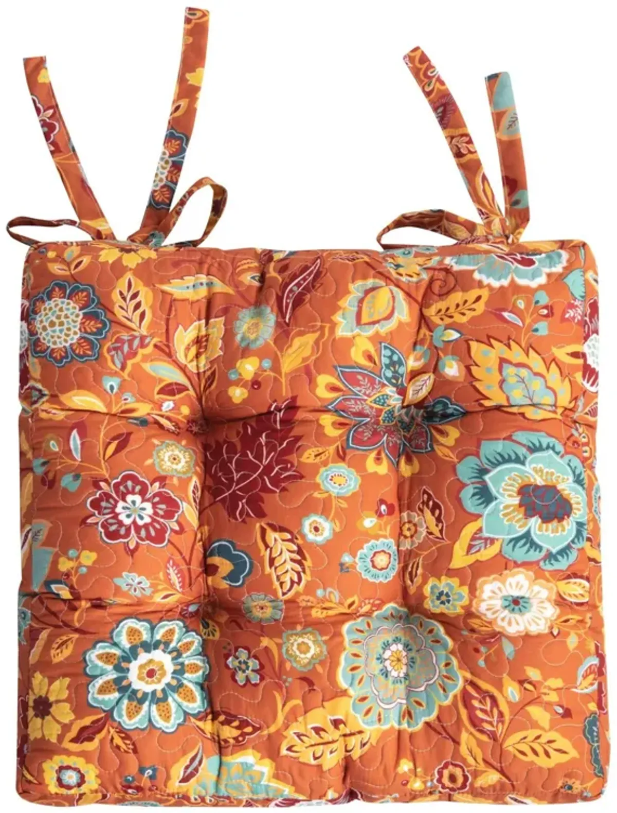 Rov 18 Inch Chair Pad Seat Cushion, 3 Layers, Spice Orange Flower Print - Benzara