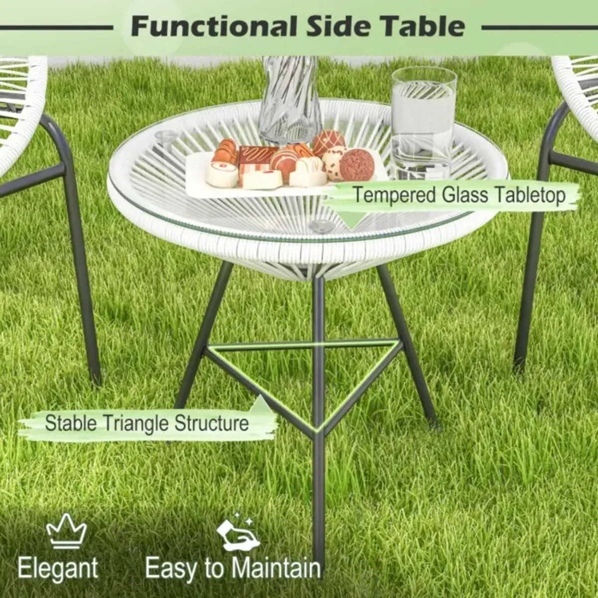 Hivvago 3 Pieces Patio Acapulco Furniture Bistro Set with Glass Table