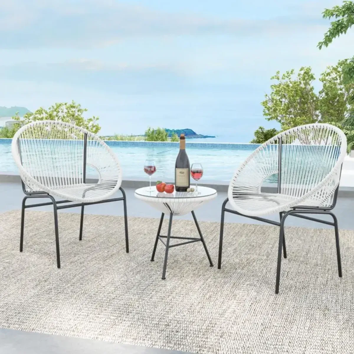 Hivvago 3 Pieces Patio Acapulco Furniture Bistro Set with Glass Table