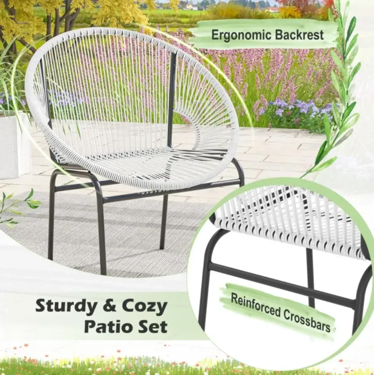 Hivvago 3 Pieces Patio Acapulco Furniture Bistro Set with Glass Table