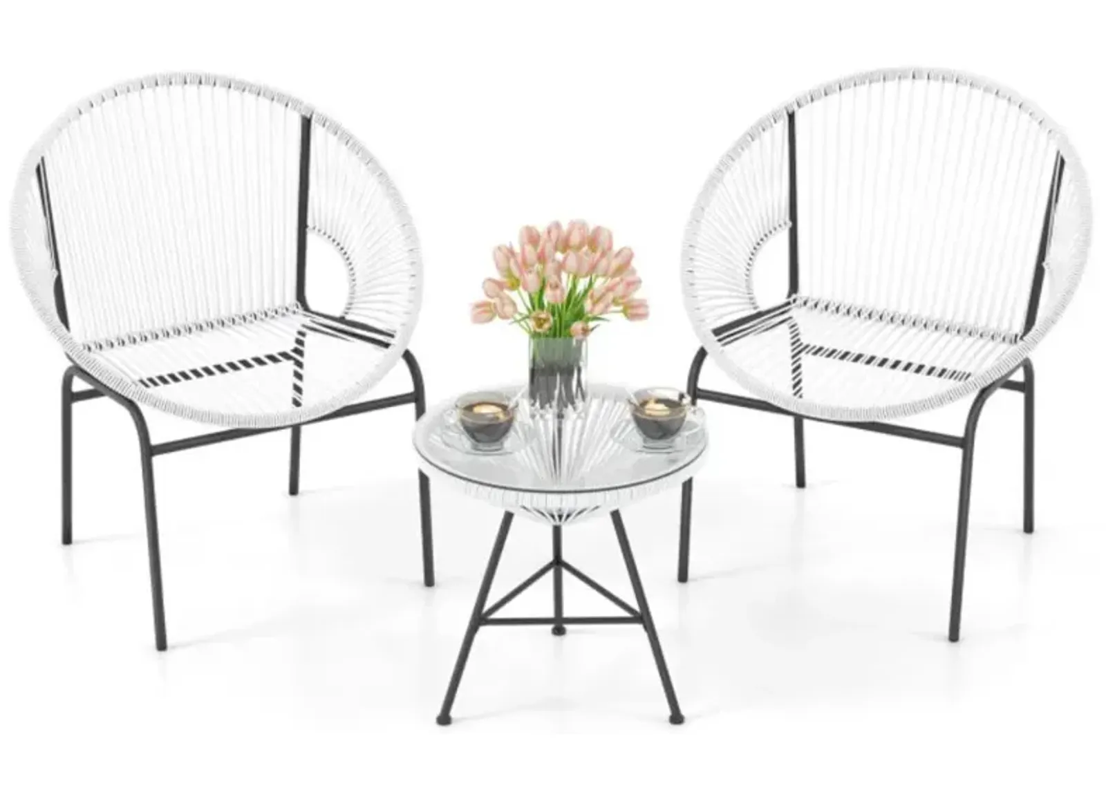 Hivvago 3 Pieces Patio Acapulco Furniture Bistro Set with Glass Table