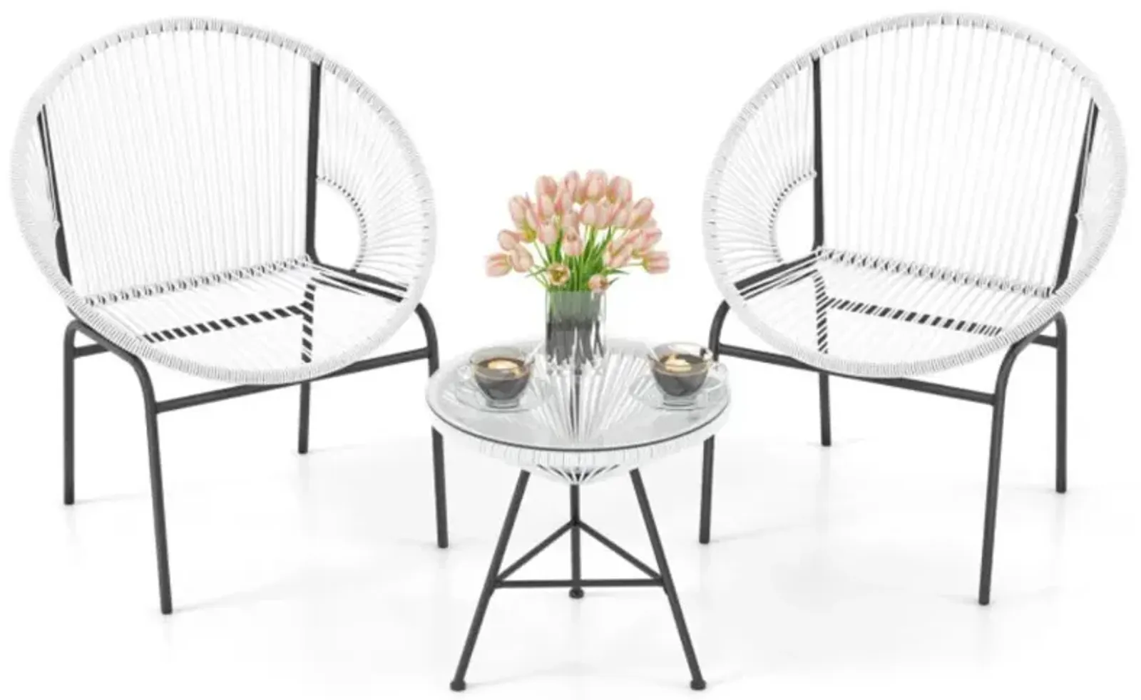 Hivvago 3 Pieces Patio Acapulco Furniture Bistro Set with Glass Table