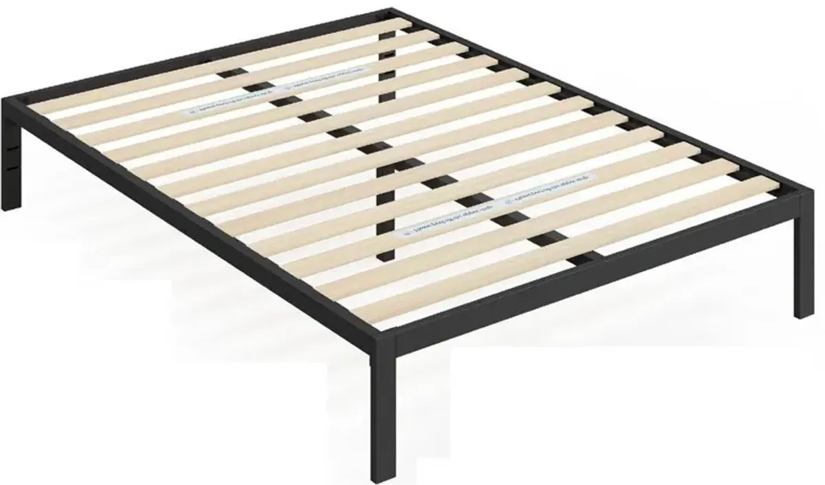 Hivvago Full Black Metal Platform Bed Frame with Wood Slats - 700 lbs Weight Capacity