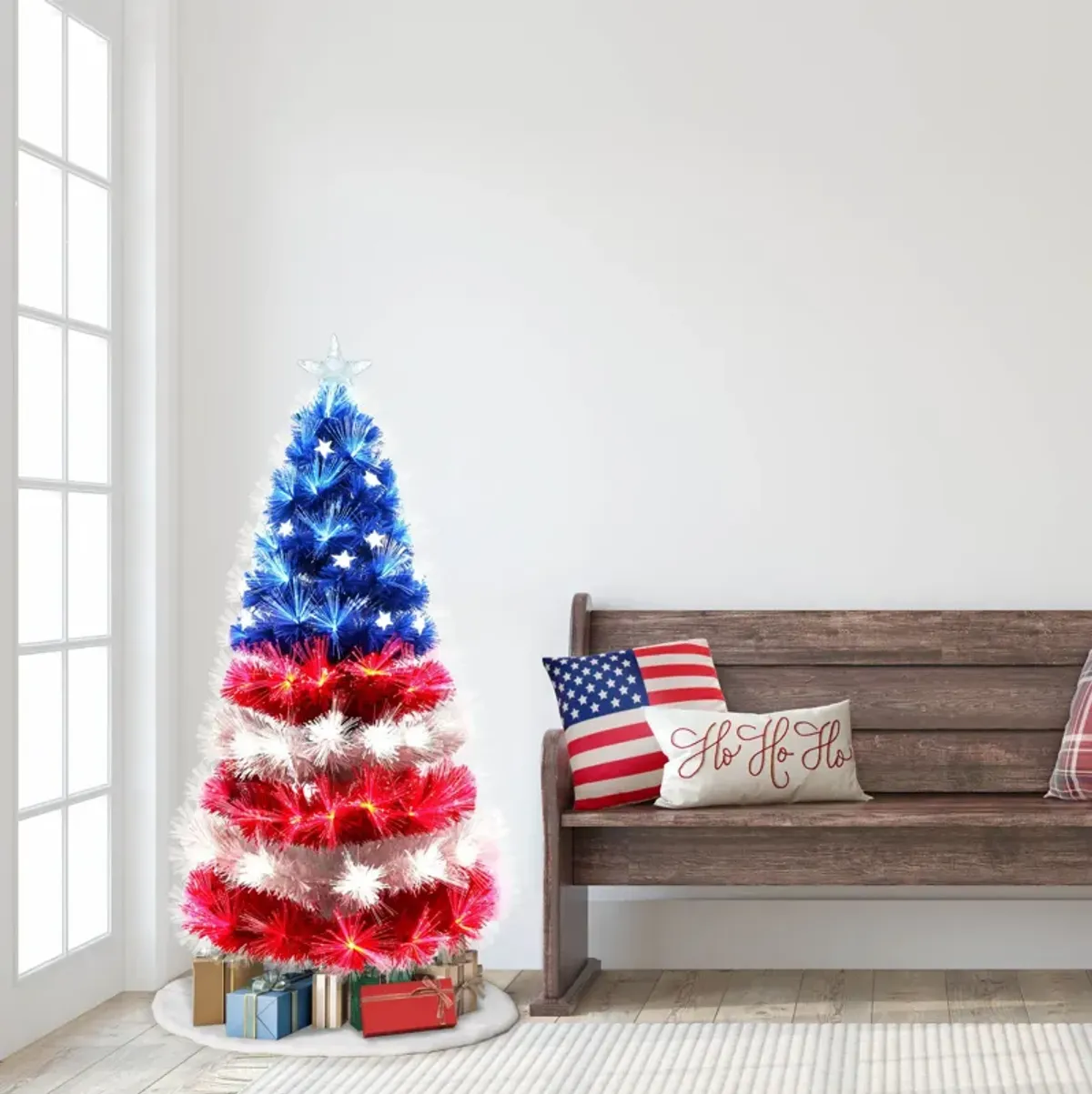 4' Pre-Lit Fiber Optic Patriotic Artificial Christmas Tree  Multi-Color Lights