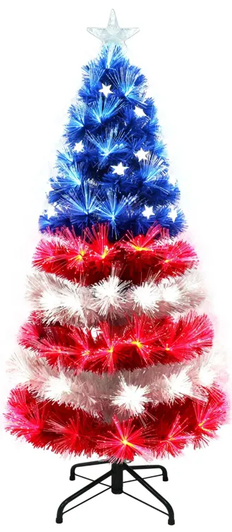 4' Pre-Lit Fiber Optic Patriotic Artificial Christmas Tree  Multi-Color Lights