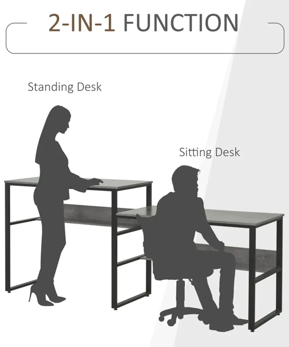 Black/Grey Shared Workspace: 86.5" Two-Person Desk with Shelves