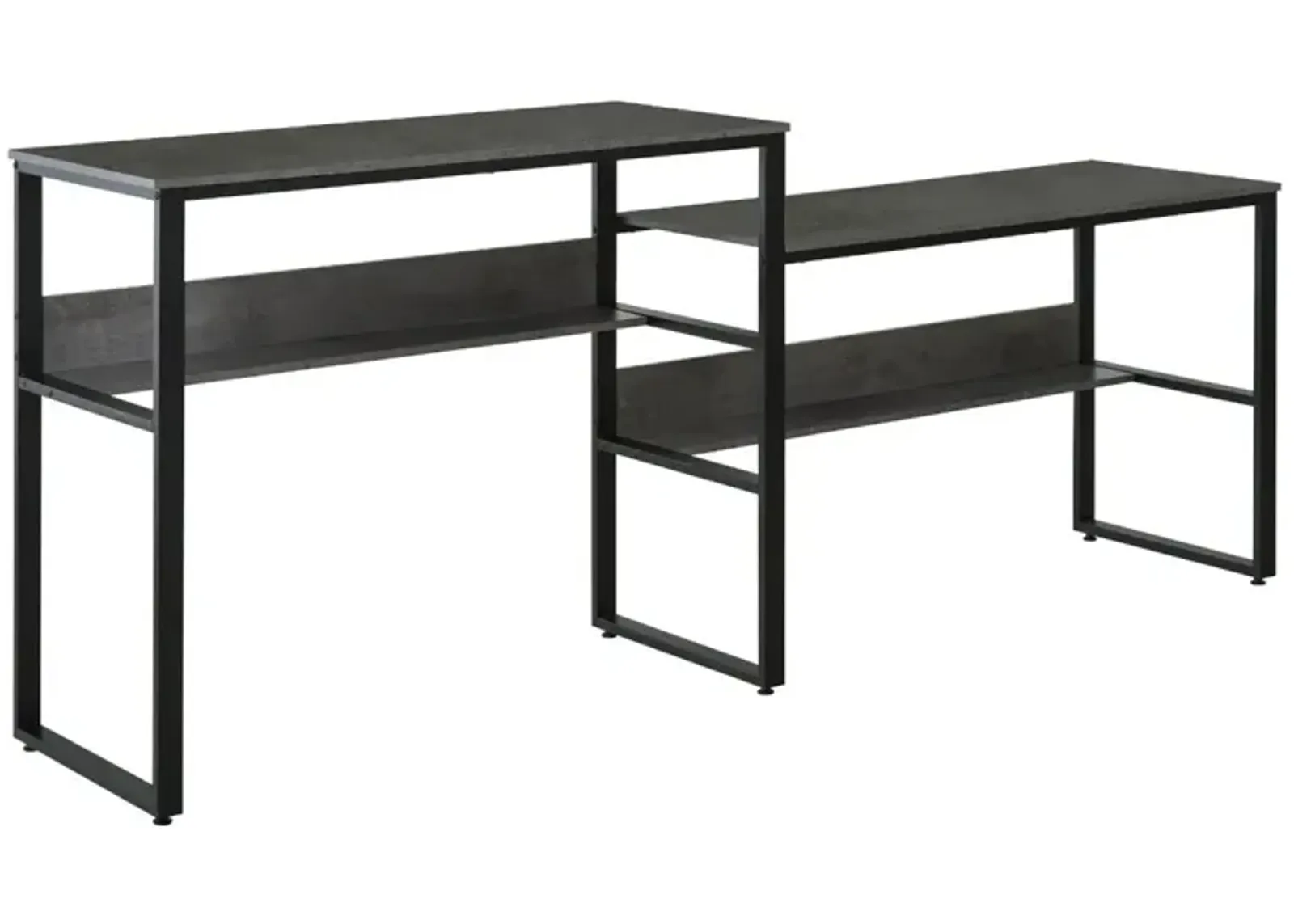 Black/Grey Shared Workspace: 86.5" Two-Person Desk with Shelves