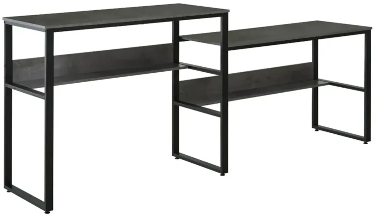 Black/Grey Shared Workspace: 86.5" Two-Person Desk with Shelves