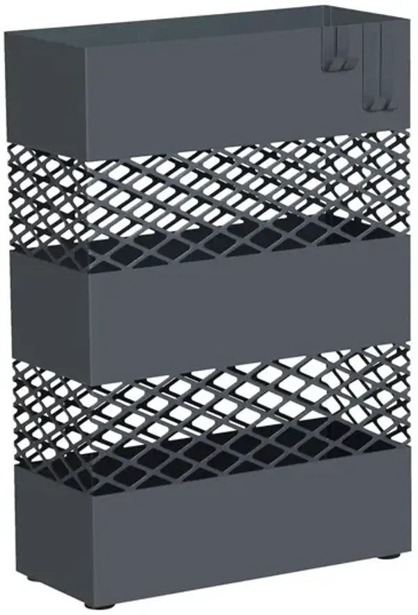 Rectangular Metal Umbrella Stand with Removable Drip Tray – Features Lattice Cutouts